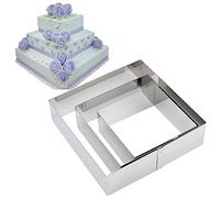 TAMUME Square Stainless Steel Cake Moulds for Specific Shape Moulds - Set of 3 Baking Moulds (Square)