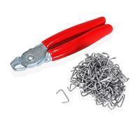 Tamwell Hog Ring Pliers with 200 Galvanized Hog Rings - Straight Spring-Loaded Pliers Kit for Upholstery, Fence, Bungee Cord, Sausage and Meat Casings