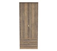 Welcome Furniture Ready Assembled Copenhagagen Tall 2 Drawer Wardrobe - Vintage Oak, Brown
