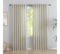 Tan Beige Burlap Linen Back Tab Curtains 84 Inch Length for Living Room - 2 Panels Hook Belt Pleated Rod Pocket Drapes Rustic Farmhouse Boho Decor Light Filtering Privacy Semi Sheer Bedroom Curtains