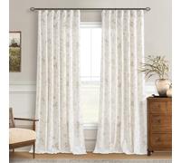 Tan Beige Floral Linen Curtains Pinch Pleated for Living Dining Room 96 Inch Length 2 Panels Coffee Flower Pattern Printed Curtains Back Tab Semi Sheer Farmhouse Rustic Country Drape for Bedroom