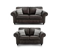 (Tan Black) Oakland Suede Leather 3 2 Seater Sofa Set