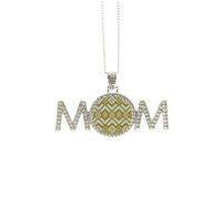 Tan Blue Symmetrical Square Illustration Mothers Day Gift for Mom Nana Grandma Necklace Birthday Jewelry
