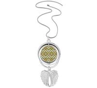 Tan Blue Symmetrical Square Illustration Pendant Angel Wings Rotating Necklace Jewelry