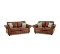 (Tan Brown) Oakland Suede Leather 3 2 Seater Sofa Set