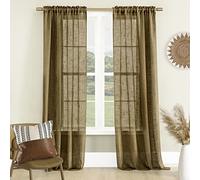 Tan Brown Rustic Burlap Curtains 84 Inches Long for Living Room Warm Winter Earthtone Sheer Lodge Boho Primitive Decor Jute Linen Tweed Textured Bamboo Curtain for Window Sliding Glass Barn Door,Camel