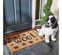 Tan Coir 'Woof' Slogan Nonslip Doormat 75x45cm Marco Paul Multi Medium