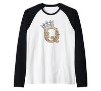 Tan Color Letter Q Initial + Crown Tan Graphic Raglan Baseball Tee