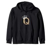 Tan Color Letter Q Initial + Crown Tan Graphic Zip Hoodie