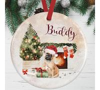 Tan French Bulldog Christmas Ornament - Personalised Tree Decoration - Customised Gift Boxed Ceramic Bauble - Custom Pet Memorial Keepsake - Dog Lover Gift - UK Made Festive Holiday Decor