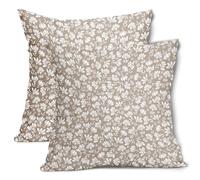 Tan Khaki Beige Daisy Floral Pillow Covers 18X18 Inch Vintage Flowers Decorative Pillow Cases Set of 2 Block Print Cotton Linen Throw Pillows Farmhouse Decor For Sofa Couch Porch Bed Cushion Outdoor