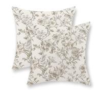 Tan Khaki Pillow Covers 18x18 Set of 2 Vintage Floral Chinoiserie Throw Pillows Rustic Toile Flower Decorative Pillowcase Outdoor Chinoiserie Decor Farmhouse Linen Cushion Case for Couch Sofa