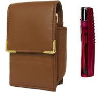 Tan Leather Cigarette case and Lighter Holder with Ronson Slyda Electronic Gas Lighter