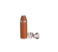 Tan Leather Flask 10 oz with 2 Cups, Stylish Cylinder Hip Flask with Stitching for Men, Sleek Stainless Steel Whiskey Flask Gift Set for Father's Day Birthday Groomsmen Wedding Bar Accessories