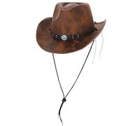 Tan Leather Look Western Cowboy Hat Adults Wild West Fancy Dress Accessory