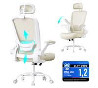 (Tan) Office Chair, Ergonomic Mesh Chair with Mesh Back for Desk, Foldable Armrests