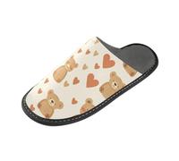 Tan Playful Bear Heart Warm Slippers Womens Slipper For Women Indoor with Memory Foam For House, Bedroom