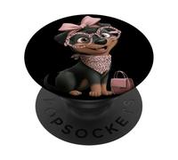Tan Puppy Kawaii Dog Pink Leopard Round Glasses Portrait PopSockets Adhesive PopGrip