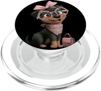 Tan Puppy Kawaii Dog Pink Leopard Round Glasses Portrait PopSockets PopGrip for MagSafe