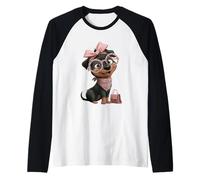 Tan Puppy Kawaii Dog Pink Leopard Round Glasses Portrait Raglan Baseball Tee