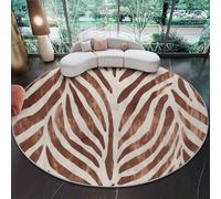 Tan Round Rugs 120cm, Retro Circle Rug for Living Room with Non Slip Backing Washable Rug for Bedroom, Soft Watercolor Zebra Texture Printed Carpet for Living Room Kid’s Room Nursery