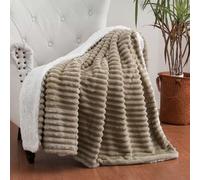 Tan Sherpa Fleece Throw Blanket 50”×60” for Couch Sofa Bed,Super Soft Cozy Plush Double Side Thick Flannel Blanket with Striped Design Lightweight for Adults,Woman,Girls