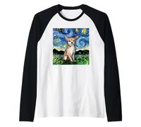 Tan Short Hair Chihuahua Starry Night Artwork Dog Lover Gift Raglan Baseball Tee