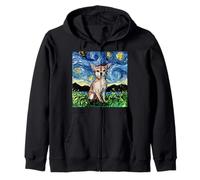 Tan Short Hair Chihuahua Starry Night Artwork Dog Lover Gift Zip Hoodie