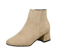 Tan Suede Block Heel Boots Womens Womens Pointed Toe Ankle Boots Side Zip Stylish Boot Square Toe Mini Block Boot Slip On Business Booties Dress Party Booties Faux Suede Ankle Bootie