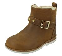 (Tan, UK 4.5 Infant) Girls Clarks Casual Ankle Boots Dabi Trim