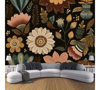 Tan Wallpaper Abstract Floral Leaves Textured Wallpaper Bohemian Style Feature Wall Mural 400×280 Cm (Wxh) Large Photo Wallpapers for Bedroom Living Room Tv Backdrop Hallway