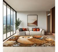 Tan Washable Rugs, 60 x 90 cm Non-Slip Bedroom Rug Cartoon Cute Animals Owl Flowers Printed Carpet Soft Ultra-Thin Rug for Dining Room Office, Easy To Clean