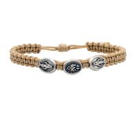 Tan Woven Bracelet with Miraculous Medal Charm Beads | Great Catholic Gift for First Communion and Confirmation | Adjustable for Comfortable Fit | Religious Accessory