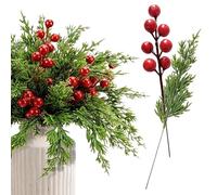 Tanakeji Pine Branches - 26.7 cm Artificial Plants - Christmas Green with Red Berries, for the Holidays in Winter for the Kitchen, Fireplace, Mantle and