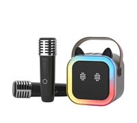 TANALAZ Cute Cat Ear Karaoke Machine for Kids Adults, Portable Karaoke System with Flashing LED Light, 2 Wireless Microphones, Bluetooth/TF/USB Support, Gift Party Speaker for Birthday Christmas