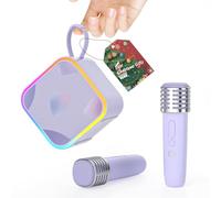 TANALAZ Mini Karaoke Machine 2 Wireless Microphone, Portable Bluetooth Karaoke Speaker with Carrying Handle for Birthday Party Outdoor Travel, Home Karaoke System for 3-12 Kids on Christmas (Purple)