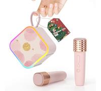 TANALAZ Mini Karaoke Machine 2 Wireless Microphone, Portable Bluetooth Karaoke Speaker with Carrying Handle for Birthday Party Outdoor Travel, Home Karaoke System for 3-12 Kids on Christmas (Pink)