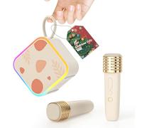 TANALAZ Mini Karaoke Machine 2 Wireless Microphone, Portable Bluetooth Karaoke Speaker with Carrying Handle for Birthday Party Outdoor Travel, Home Karaoke System for 3-12 Kids on Christmas (White)