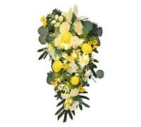 Tanant Artificial Lemon Teardrop Wreath Spring Lemon Wreath with Peony Flowers Olive Green Leaves Decorative Fruit Wreath Upside Down Tree Artificial Flower for Home (with lights 50cm /
