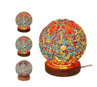 Tanant Bohemian Style Table Lamp Night Light Wooden Base Glass Lamp Multicolor Moroccan Decor for Home Living Room Bedroom