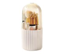 Tanant Makeup Brush Holder 360 Degrees Rotatable Large Capacity Organizer Storage Dust Prevention 5 Compartments Makeup Brush Holders with Clear Lid (Vertical Stripe Style)