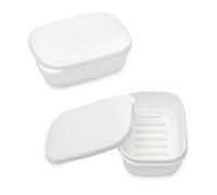 TANCANO Soap-Dishes, 2 Pack White, Rectangular Soap Holder for Traveling, Waterproof Seal Portable Sponge Soap Case Tray with Drain for Shower Camping Gym