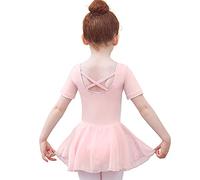Tancefair Girls Ballet Dress Cotton Ballet Leotard with Chiffon Skirt Short/Long Sleeve Ballerina Outfit Gymnastics Dance Leotard Pink