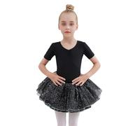 Tancefair Girls Ballet Dress Sparkly Ballet Outfit Short Sleeve Ballet Leotard Gymnastics Dance Leotard with Shiny Tutu Skirt Black