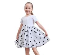 Tancefair Girls Dress Short Sleeve Summer Dress A-line Round Neck Heart Pattern Girl Dresses Birthday Party Wedding Bridesmaid Casual Princess Dresses 2-13 Years White