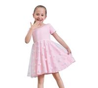 Tancefair Girls Dress Short Sleeve Summer Dress A-line Round Neck Heart Pattern Girl Dresses Birthday Party Wedding Bridesmaid Casual Princess Dresses 2-13 Years Pink