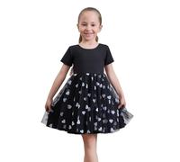 Tancefair Girls Dress Short Sleeve Summer Dress A-line Round Neck Heart Pattern Girl Dresses Birthday Party Wedding Bridesmaid Casual Princess Dresses 2-13 Years Black