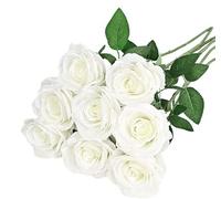 Tancodii 8pcs White Artificial Roses Long Stem Ultra Realistic Rose Bouquet Artificial Flowers for Wedding Home Event Bridal Shower Garden Party Decoration Faux Plant Decor