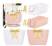 TANCUDER 12 PCS Gift Bags with Handles 28x20x9cm Paper Party Favor Bag Bulk Sweet Candy Goody Bags with Bow Ribbon for Elegant Birthday Wedding Graduation Celebration Present Wrap, Pink & White,Medium