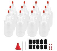TANCUDER 12 PCS Plastic Squeeze Bottles 4oz Clear Seasoning Dispensers with Red Tip Caps, Reusable Squeeze Containers Squirt Measurement Bottles with Chalk Labels, Pen, Funnel, Brush for Crafts Glue